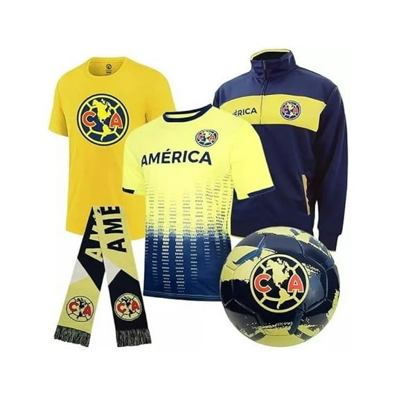 Club America 5-piece Soccer Set, Ultimate Fan Pack includes: Jacket, T-Shirts,Jersey, Scarf, And Ball - Medium