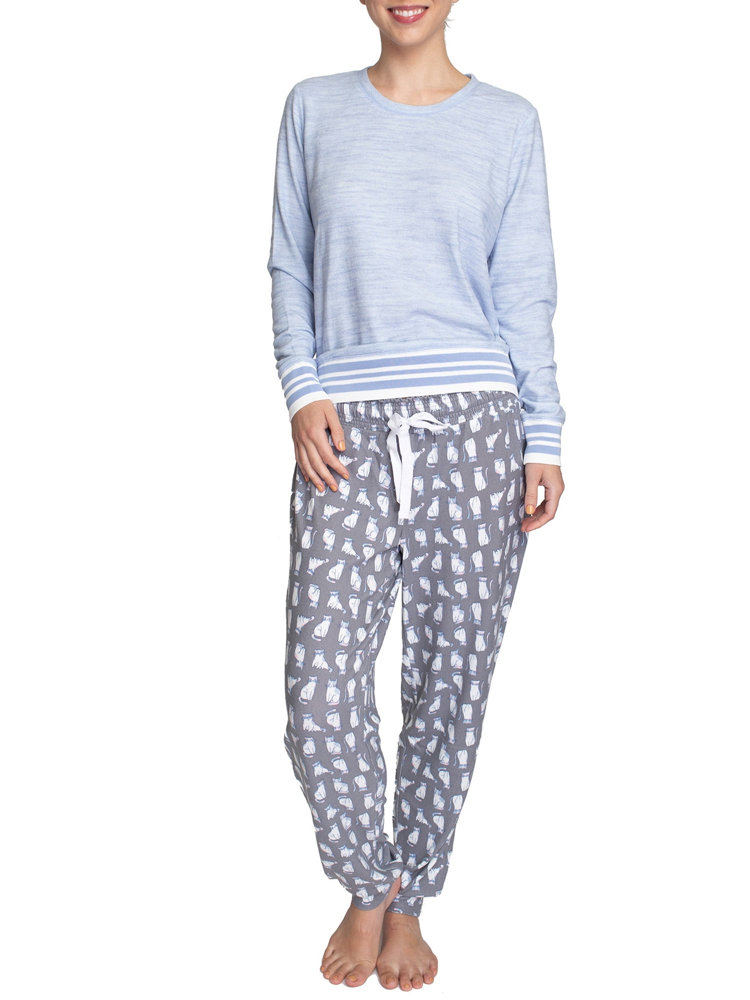 Hanes Women's Long Sleeve Top and Jogger Pajama Set, 2pc