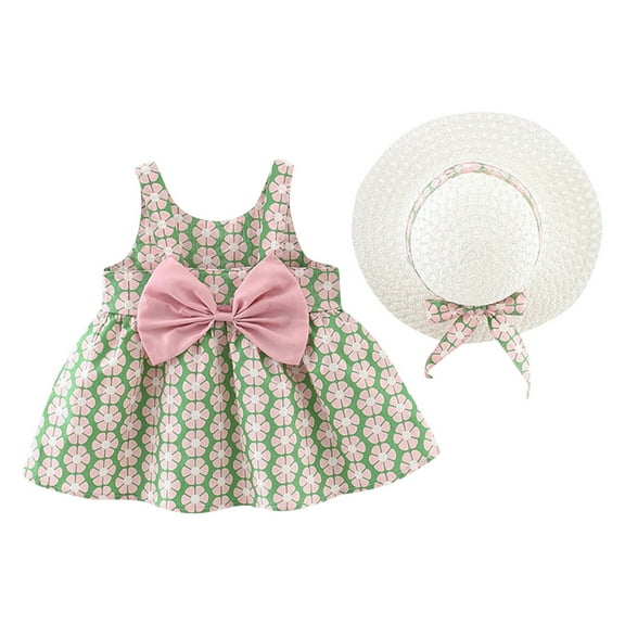 Hiijoy Infant Girls Floral Summer Dress Sleeveless Beach Dress With Hat, Sizes 6M-3T