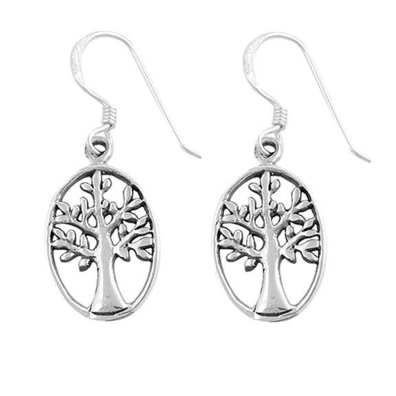 Open Oval Tree of Life Branch .925 Sterling Silver Leaf Nature Earrings Jewelry Female Unisex
