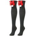 thumbnail image 3 of Naughtyhood Women's Christmas Extended Knee Length Stockings Solid Bow Plush Ball Warm Socks, 3 of 4