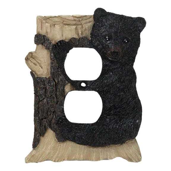 Set of 2 Rustic Black Bear Cub On Tree Wall Double Receptacle Outlet Plates