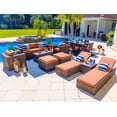 thumbnail image 1 of Sorrento 16-Piece Resin Wicker Outdoor Patio Furniture Combination Set in Brown w/ Sofa Set, Six-seat Dining Set, and Chaise Lounge Set (Flat-Weave Brown Wicker, Sunbrella Canvas Tuscan), 1 of 4