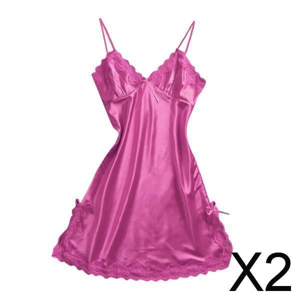 2x Camisón de Satén con Lazo para Mujer, Ropa de Dormir de Encaje, Ropa Interior, 2 piezas