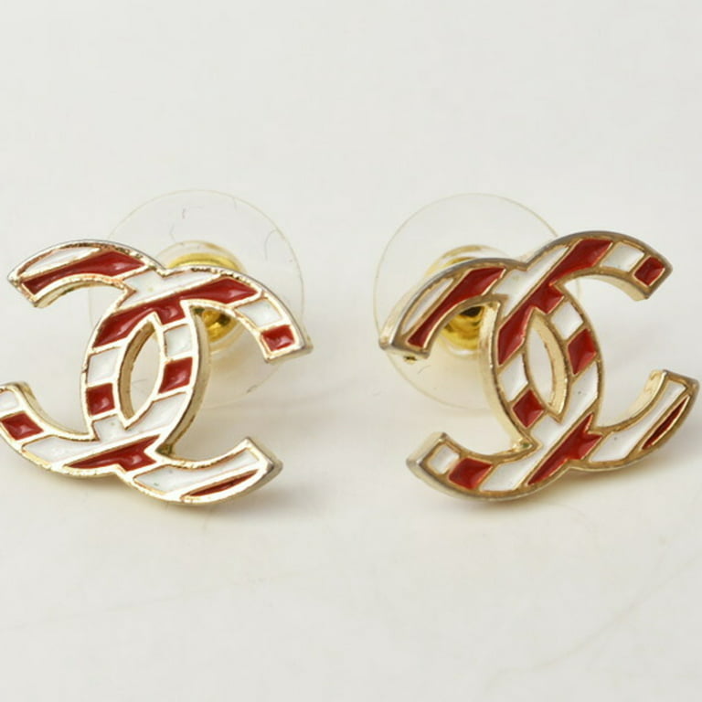 appetit Møde aktivitet Authenticated Used Chanel earrings CHANEL CC mark stripe pattern red/white  gold - Walmart.com