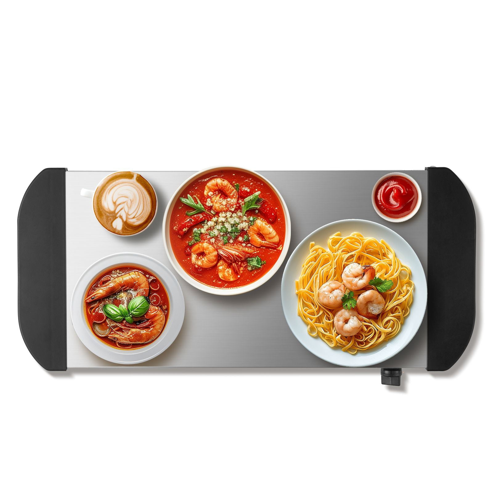 Electric Warming Tray 21.54x10.35 Inch Stainless Steel Metal Panel Mechanical Knob for Food Warming Defrosting