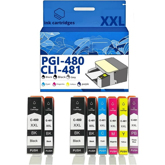 PGI-480XXL CLI-481XXL PGI 480 CLI 481 Ink Cartridges Compatible for Canon TS704 TR7540 8540 TS6140 8270 9170 9540 Inkjet Printers, Leak-Proof Design Crisp Printing