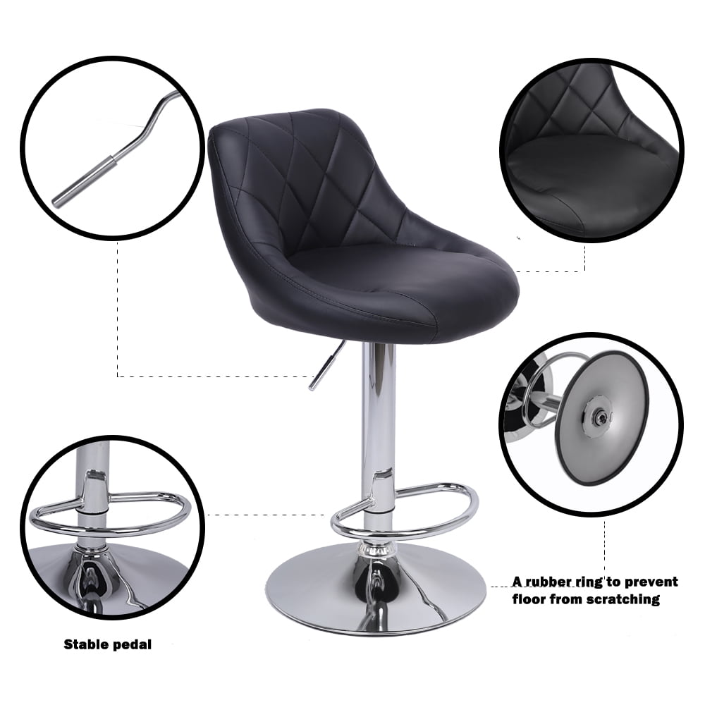 2Pcs Adjustable High Bar Stools No Armrest, Swivel PU Leather Kitchen Stool, Black