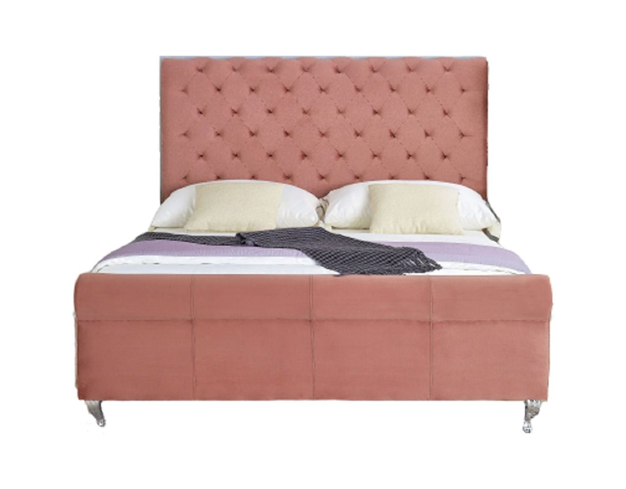 Uspridefurniture Collinsworth Tufted Low Profile Sleigh Velvet Bed -Queen