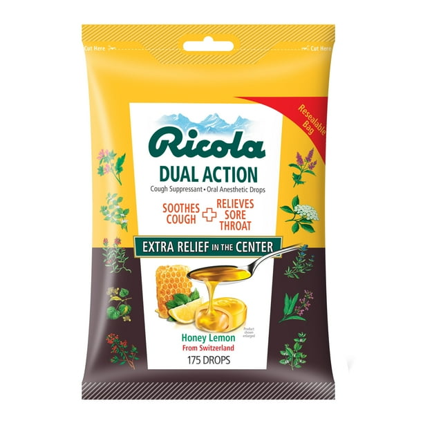 Ricola Dual Action Honey Lemon Cough Suppressant Oral Anesthetic drop