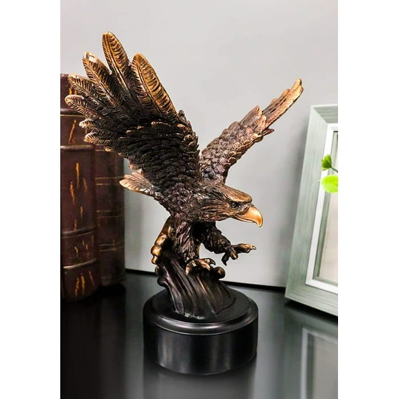 Majestic American Bald Eagle Skimming Over Water To Catch Fish Figurine W/ Base