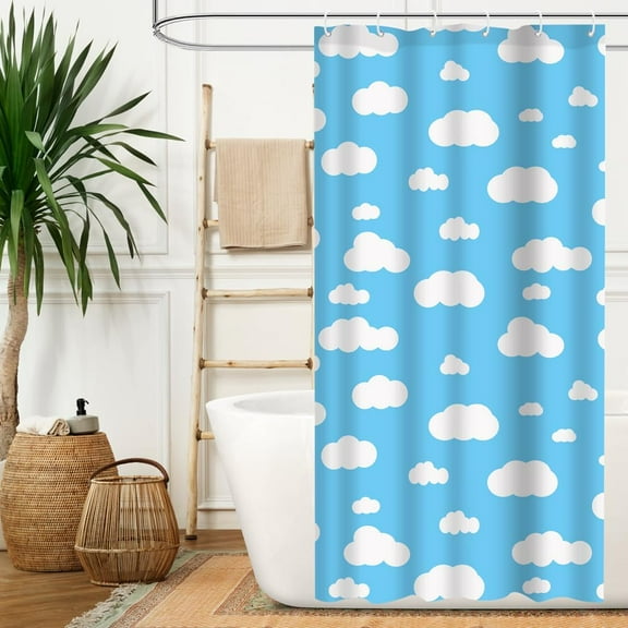 72x72 inch Blue Sky White Cloud Shower Curtain Sets for Bathroom, Cartoon Story Natural Landscape Scenery, Kits Bathroom Bathtub Decoration with 12 Plastic Shower Hooks,Baby Blue