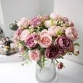 thumbnail image 3 of Mosey 2Pcs Artificial Rose Flowers Decoration Pastoral Style Floral Scene Layout Props Faux Silk Flower Bouquet Arrangement Wedding Holiday Party Table Centerpieces Home Decoration, 3 of 8