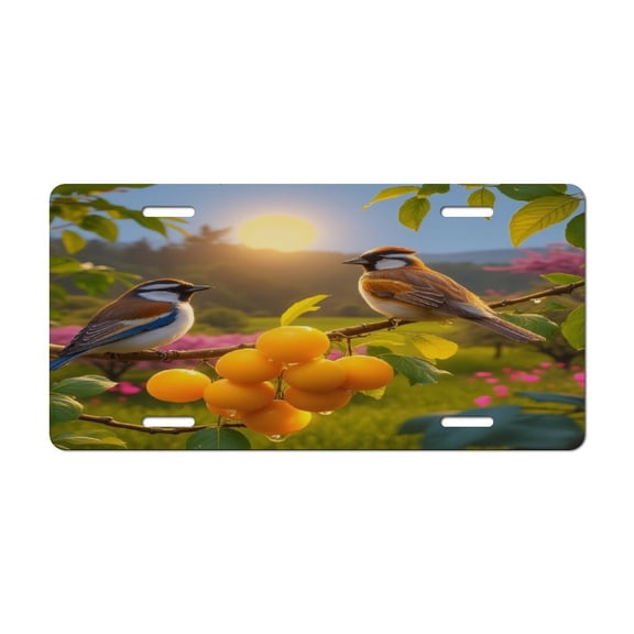 Birds on A Branch with Fruits Car Decorative Front License Plate,Vanity Tag,Metal Car Plate,Aluminum Novelty License Plate for Men/Women Car,6 X 12 Inch