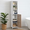 thumbnail image 3 of Tall Bathroom Storage Cabinet with Open Shelves and Vented Door, Slim Linen Cabinet for Compact Bathroom Organization, White and Oak Finish - Stockholm Collection, 3 of 12