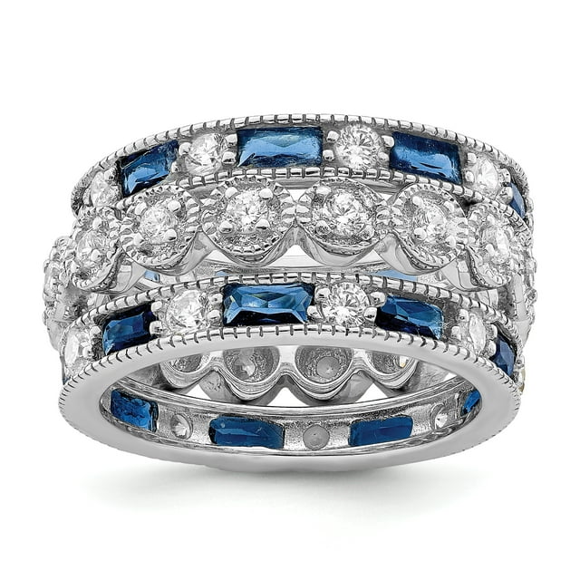 925 Sterling Silver Blue White Cubic Zirconia Cz 3 Ring Set Stackable