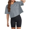 thumbnail image 2 of Vivianyo HD Casual Women's Summer Short Sleeve T-Shirt Women's Solid Round Neck Short Exposed Navel Top With Back Design And Pockets Loose Fitting T-shirt Short Sleeved Round Neck Top/shirt, 2 of 7