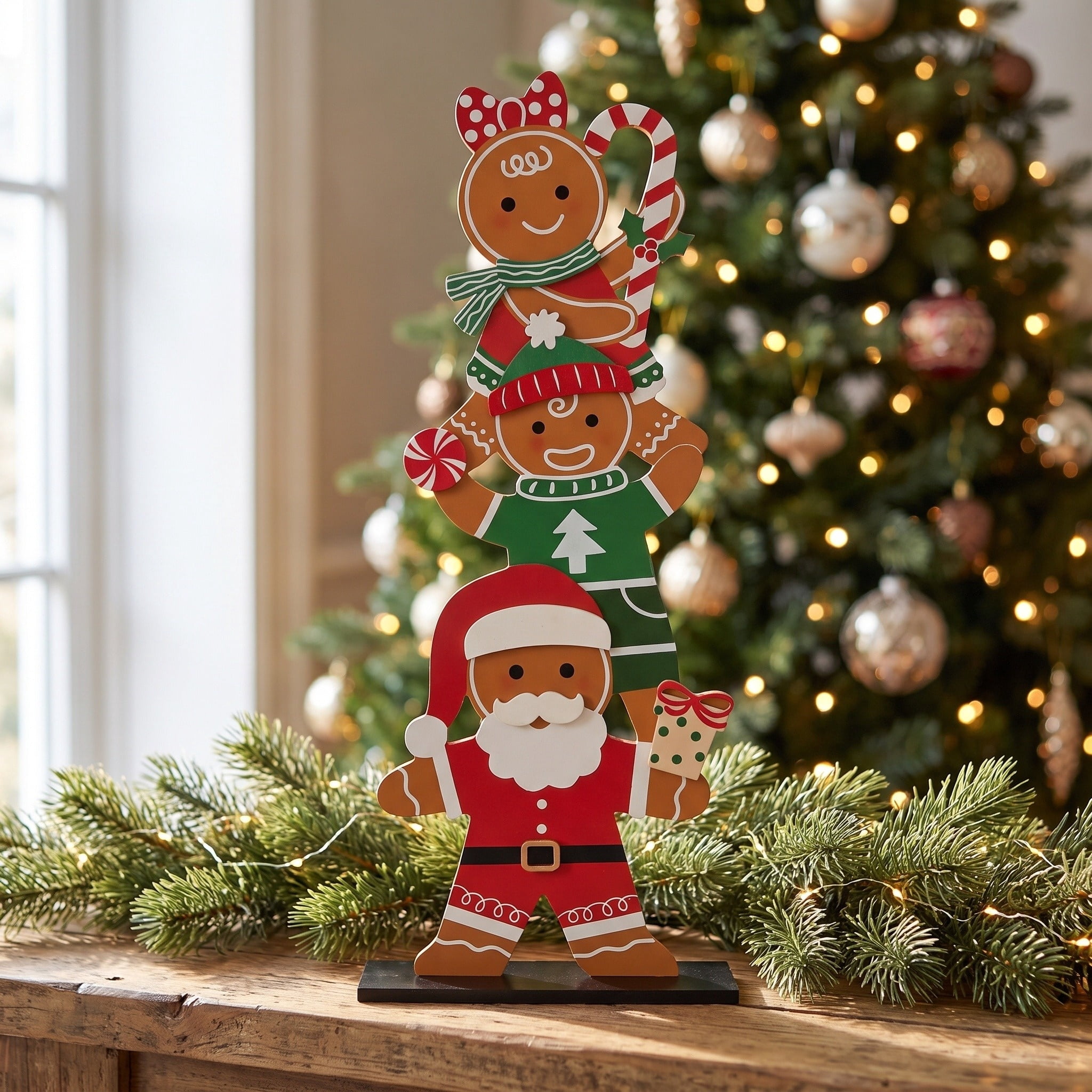 Gingerbread Men Stack Christmas Porch Greeter, Multicolor, 22", by Holiday Time