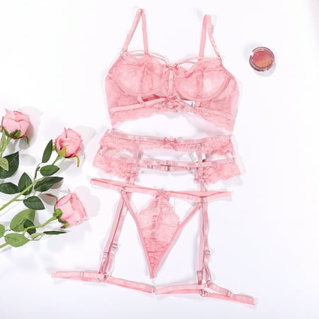 Generic Lace See-through Backless Bow Pink Girl Sexy Sexy Lingerie Set 25526