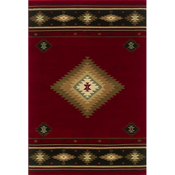 Oriental Weavers Hudson Area Rug - 087K1 - 5'3" x 7'6" - in Red/ Green - Southwestern Lodge Style, Stain Resistant, Family and Pet Friendly , Bedroom, Office Rug