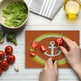 thumbnail image 4 of Anchor Cutting Board, Anchor Image in a Circle Round Enlightened Drawing Controlling the Seabed Print, Decorative Tempered Glass Cutting and Serving Board, Small Size, Orange Yellow, by Ambesonne, 4 of 5