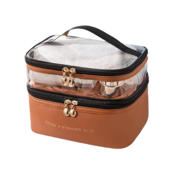 Multifunction For Women Big Capacity Toiletry Beauty Storage Cosmetic Bag Large Travel Makeup Bag Women Make Up Case Double Layer BROWN