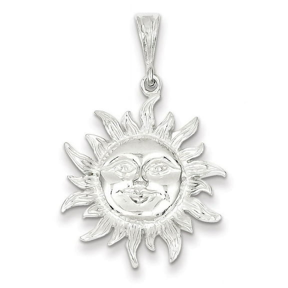 925 Sterling Silver Solid Concave Polished Sun Pendant Necklace 32x24mm Wide Pendant for Women