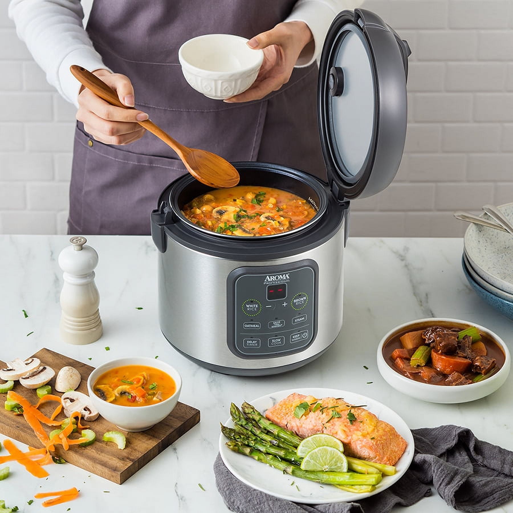 AROMA Professional 8-Cup (Cooked) / 2Qt. Digital Rice & Grain Multicooker, Gray, New, ARC-994SG