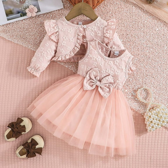 Toddler Girls Dresses Set Outfits Set Long Sleeve Matching Sets Girls Autumn Dress With Cape Top And Dress For Girls 6 Months To 3 Years Casual Wear Fall Outfit Clothes Set Pink 2-3 Years