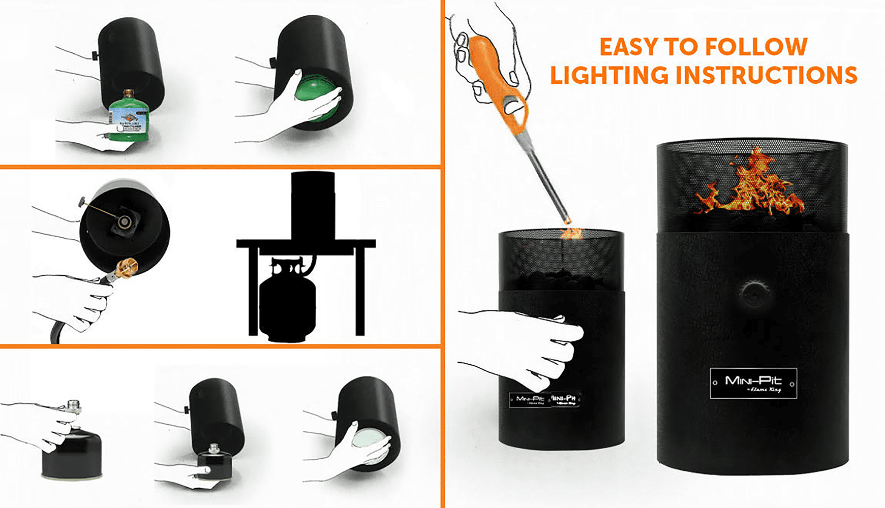 Flame King Mini Tabletop Fire Pit, Dual Fuel Propane and Butane, Smokeless Odorless Flame, Portable Great for Outdoor