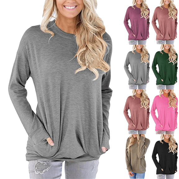 JustVH Women's Long Sleeve Casual Sweatshirt Pullover Loose Tunic Shirts Blouse Tops With Pocket