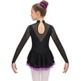 thumbnail image 2 of Doomiva Kids Girl's Sparkly Long Sleeve Figure Ice Skating Dance Dress Gymnastics Skirted Leotard Dress and Hair Band Set Purple 8, 2 of 5
