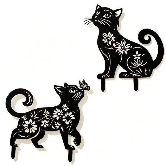KLYZONIC 11.8 in Cat Silhouette Landscaping Metal Garden Stakes with Decorative Outdoor for Yard Lawn Patio Garden Pathway Decor 2 Pack
