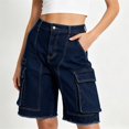 thumbnail image 6 of WCJM Women's Distressed Straight Leg Denim Shorts High Waisted Casual Cargo Jean Shorts with Flap Pockets Roll Hem, 6 of 6
