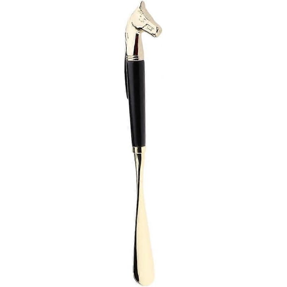 Black Vintage Long Metal Shoe Horn with Horse 32 Cm