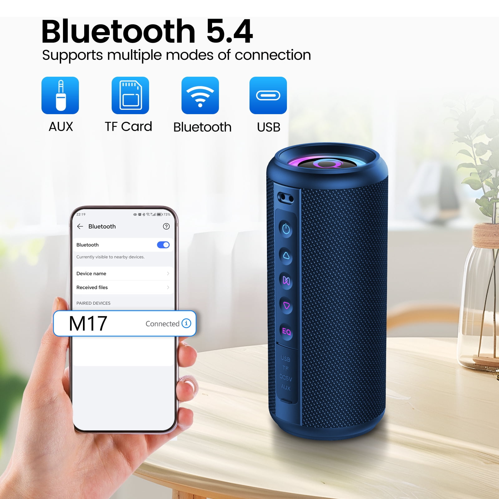 Cillso Portable Bluetooth Speaker, 2026 Bluetooth 5.4, 20W HD Stereo Sound, 20H Playtime, RGB LED Lights, IPX7 Waterproof, TWS Pairing, Wireless Outdoor Speaker for Home, Party, Camping (Blue)