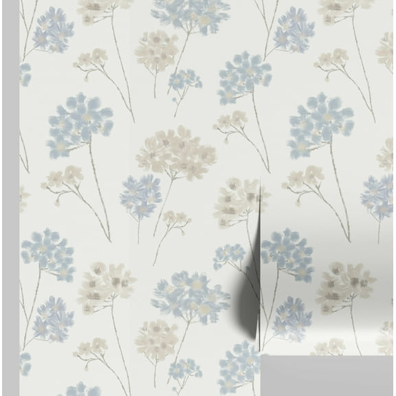 S4Sassy Peel and Stick Wall Covering, Soft Pastel Floral Removable Vinyl Wall Wrap - Modern Mural, Blue Instant Wallpaper for Bedroom, Bathroom, Laundry Room, Closet Interior -25"x240" inch