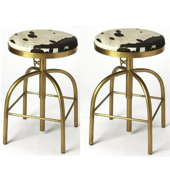 Home Square 2 Piece Adjustable Bar Stool Set in Black and Gold