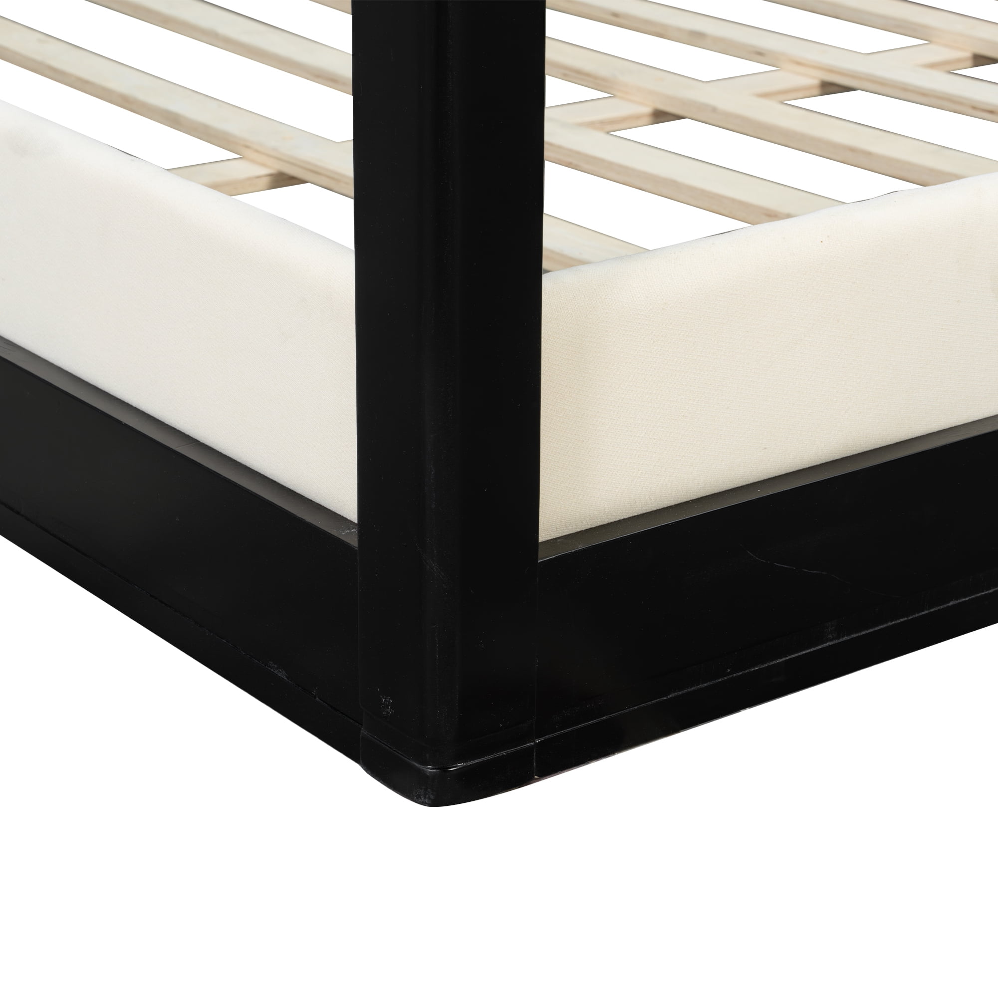 Euroco Wood King Size Canopy Bed with Upholstery Headboard, Black