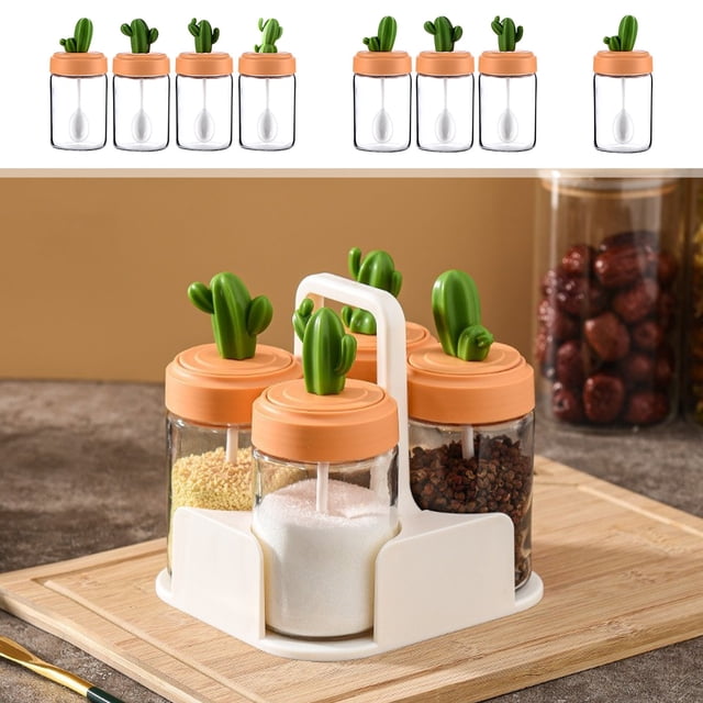 Tarro de vidrio para condimentar | Recipiente transparente y impermeable de especias Apertura grande | Organizador de cocina cuantitativo de cristal hermético y sellado al aire | Blanco, Verde