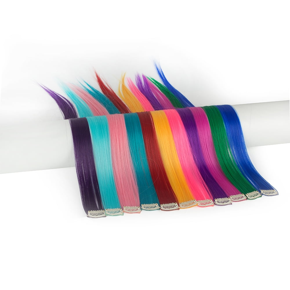 ALigoa Colored Hair Extensions for Kids Girls, 11pcs Clip in Colorful