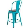 thumbnail image 4 of Flash Furniture Carly 24" High Crystal Teal-Blue Metal Counter Height Stool with Back and Wood Seat, 4 of 7