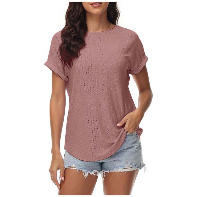 TSADFHJI Hauts Mignons pour Femmes Blouse Décontractée Unie Jacquard à Manches Courtes TTG