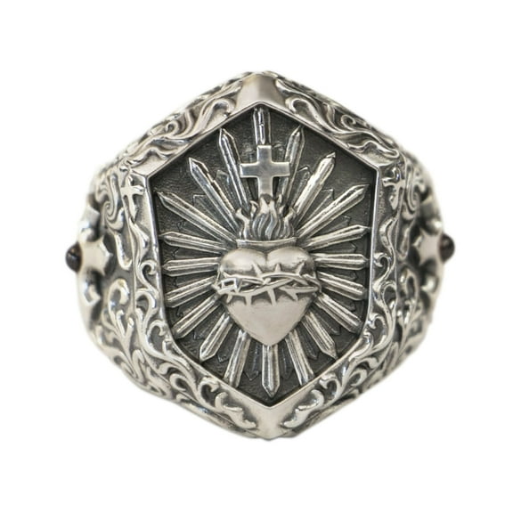 925 Sterling Silver Thorn Heart Cross Sword Punk Ring TA460 US Size 10
