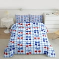 thumbnail image 2 of Manfei Chic Ribbon Cherry Bedding Comforter Set for Teen, Fashion Blue Buffalo Twin Comforter Sets, Kawaii Cartoon Theme Reversible Bedding Set, Breathable Home Decor, 2-Piece, 2 of 8