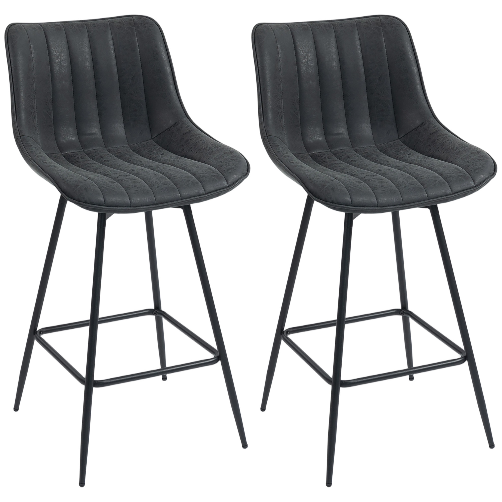 HOMCOM 27" Bar Stools Set of 2, PU Leather Counter Height Barstools, Black