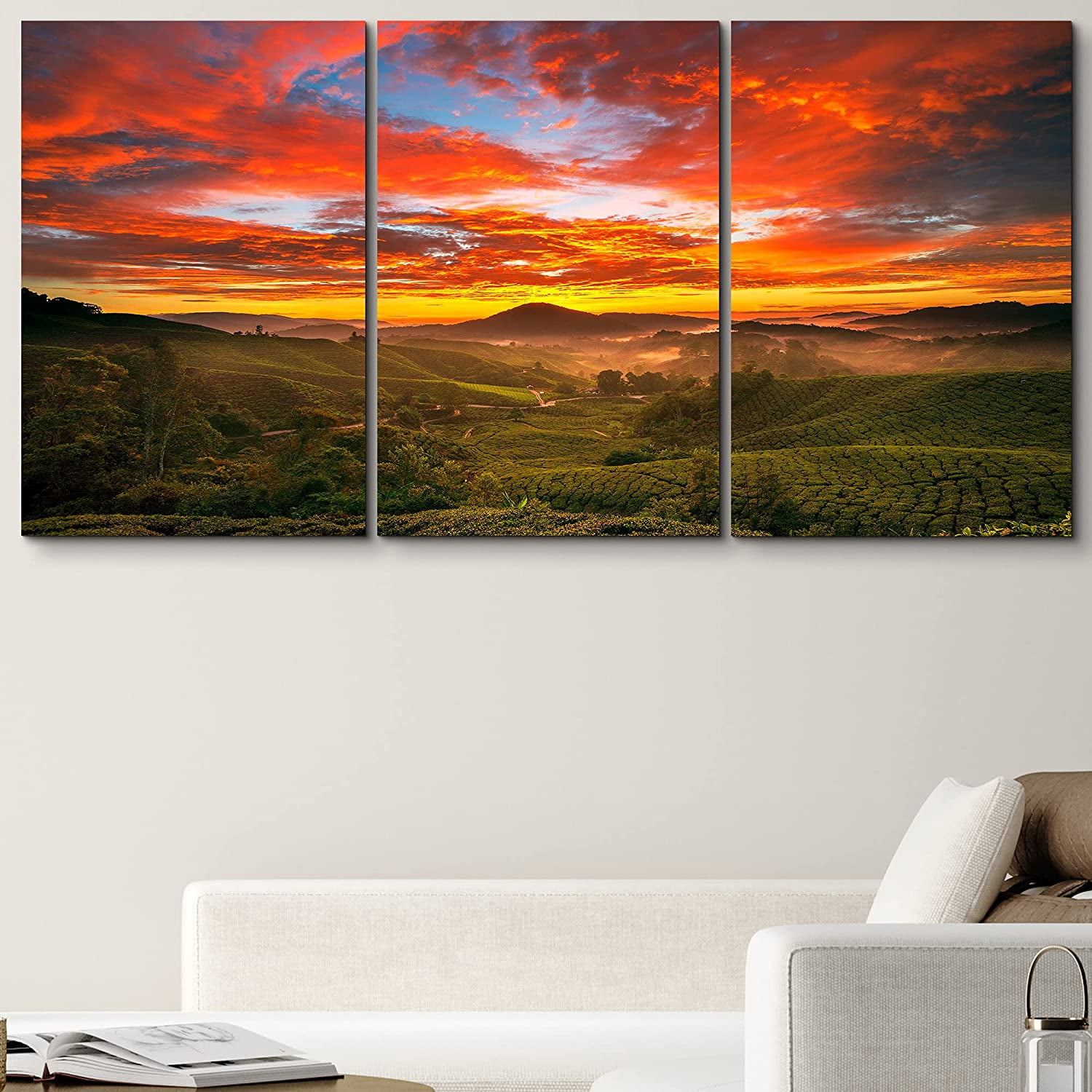 PixonSign Canvas Print Wall Art Set Neon Red Sunset Over The Valley ...