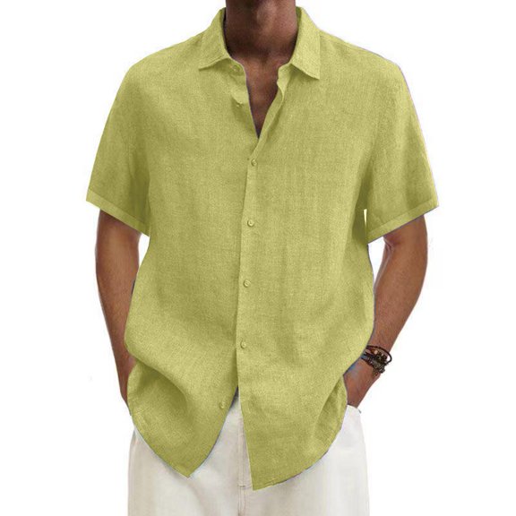 Njoeus Men's Cotton Linen T-shirt Mens Casual Short Sleeve Button-Down Shirts Hawaiian Beach Tshirt Tops for Men S-5XL (Available in Big & Tall Size)