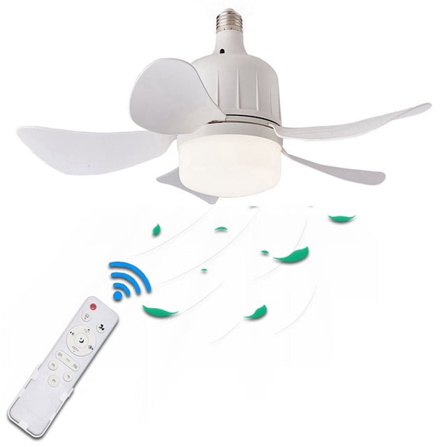 Ventilador de techo LED ckepdyeh E27 con control remoto para atenuación, adecuado para sala de estar, estudio, uso doméstico, 85-265 V