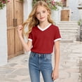 thumbnail image 2 of Zhanqunnn Girls Short Sleeve Crewneck Tee Soft Blended Basic Top Everyday School Play, Size 13-14 Years, 2 of 5